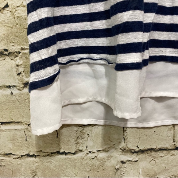 Tommy Hilfiger Blue White Striped Linen Shirttail Top - Picture 3 of 6